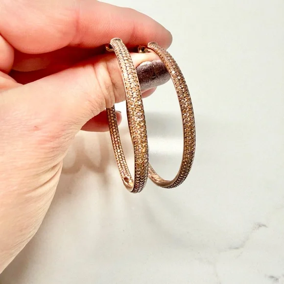 Nickho Rey Slim Tire 14K-Rose-Gold Vermeil & Crystal Hoop Earrings - Picture 1 of 6